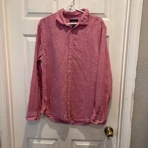 Banana Republic Mens Camden Standard Fit 100% Linen Long Sleeve Shirt Red Large